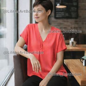 Prive Coral Pink V-Neck Dolman Sleeve Flowy Hi-Low Blouse Size M (L023)